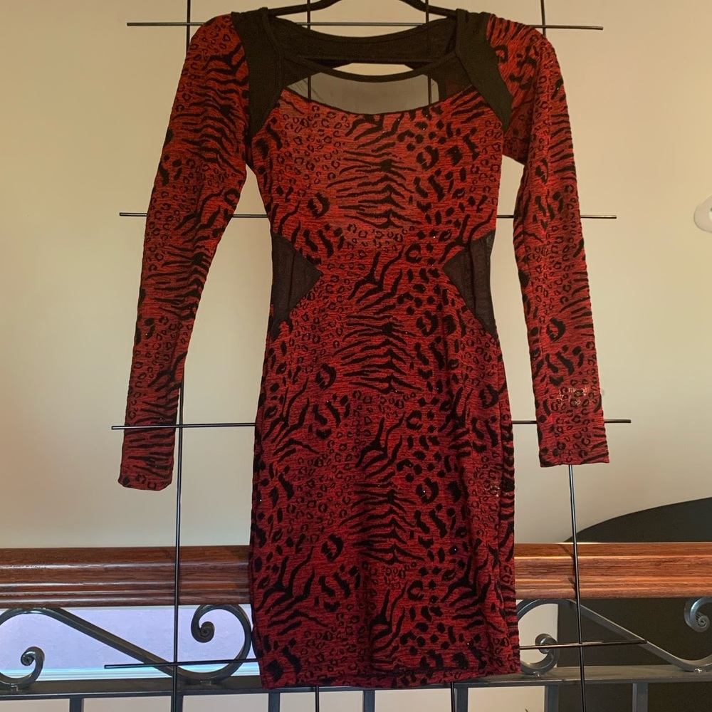 Black & red animal print cocktail-holiday dress
